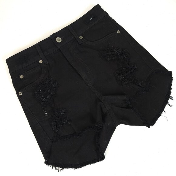 Womens 25 Black Distressed Denim Short Shorts Summer Whimsigoth Festival Rocker - Picture 1 of 11